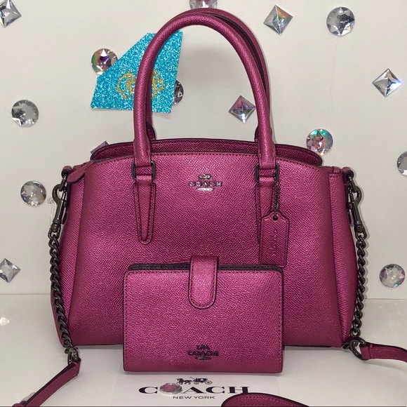 Coach Handbags - COACH 💎 MINI SAGE + WALLET METALLIC MAGENTA PINK